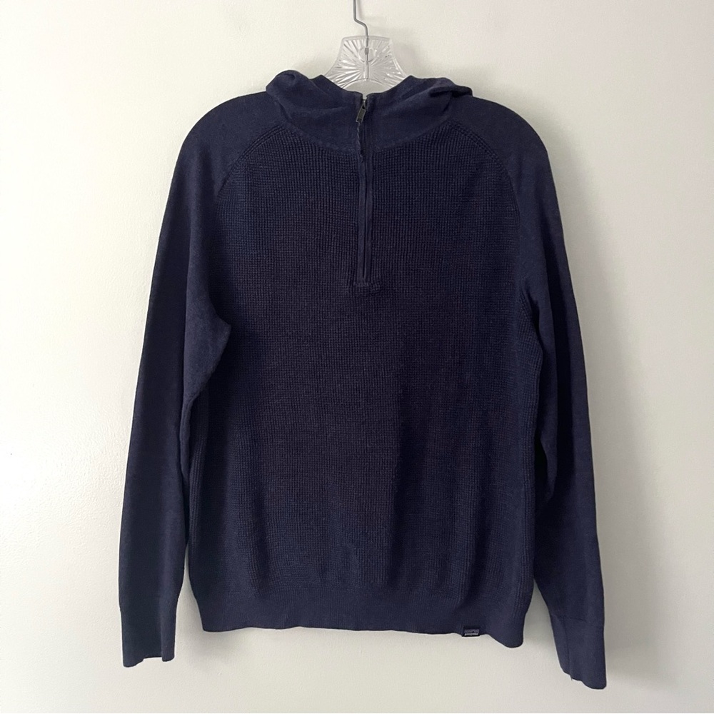 Patagonia Yewcrag Hoodie Blue Knit 1/4 Zip Sweater Medium